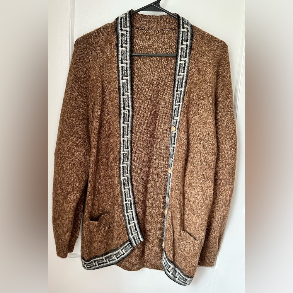 Beautiful Handmade Alpaca Wool Cardigan w/ Pattern and Wood Buttons